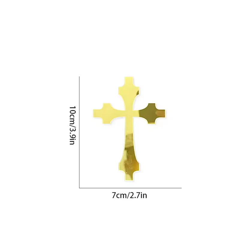 Acrylic Gold Beveled Edge Cross Cake Topper Layon - Image 3