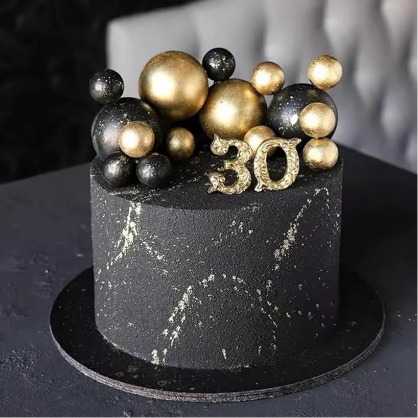 Black Ball Cake Topper 5 Pcs - Image 2
