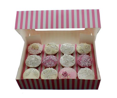 PINK & WHITE STRIPE CUPCAKE BOX WITH PVC WINDOW (HOLDS 12 CUPCAKES) - Image 2