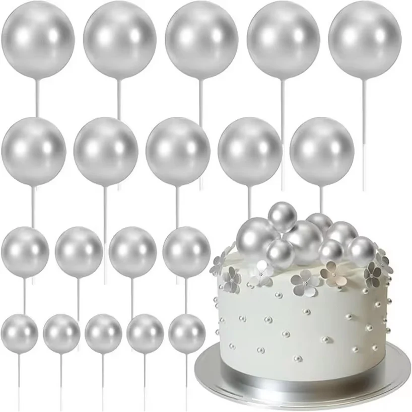 Silver Ball Cake Topper 5 Pcs