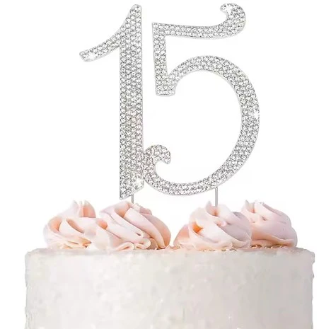 Silver Bling Number 15 Cake Topper